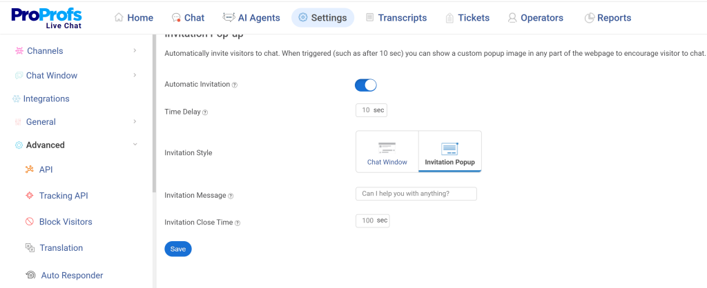 proactive chat invitations