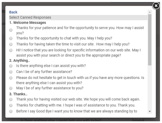 Examples of Responses for Live Chat