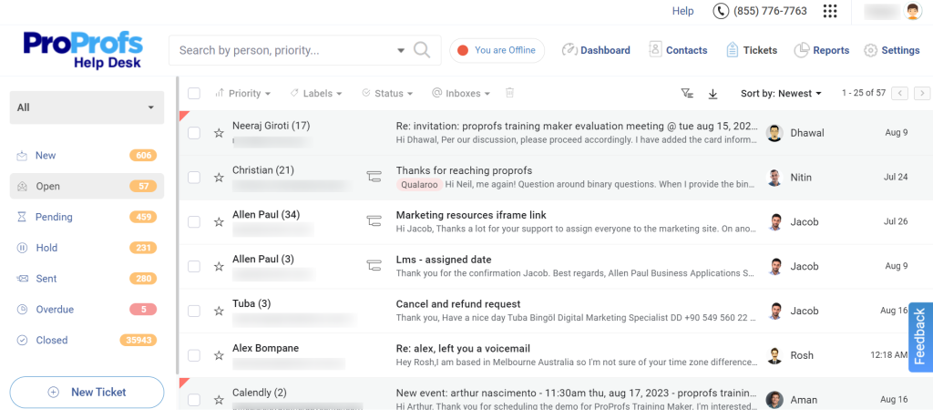 Help Desk ProProfs Dashboard 