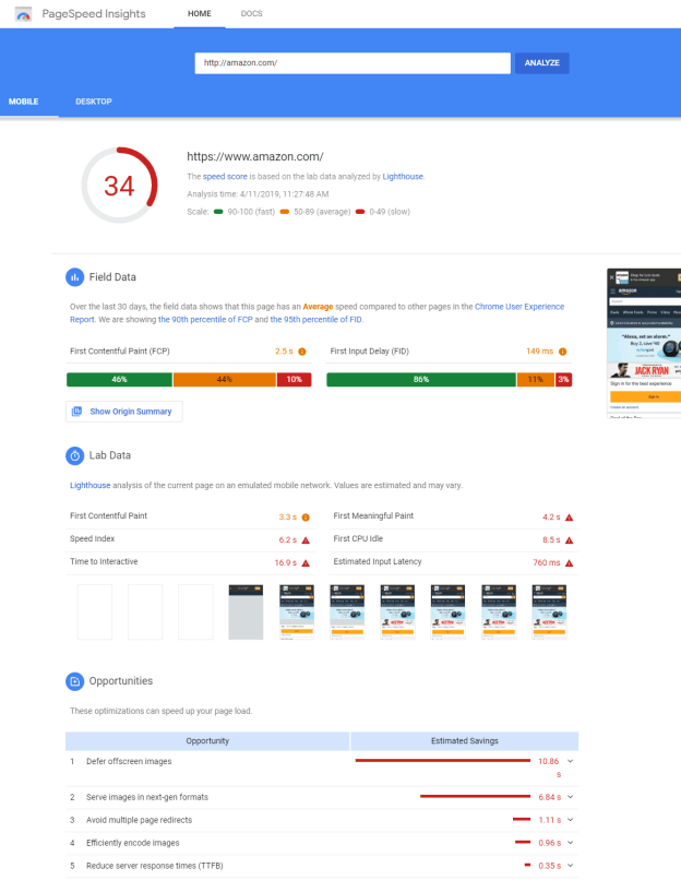 google pagespeed insights tool