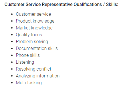 Customer Service Job Description: Skill Set