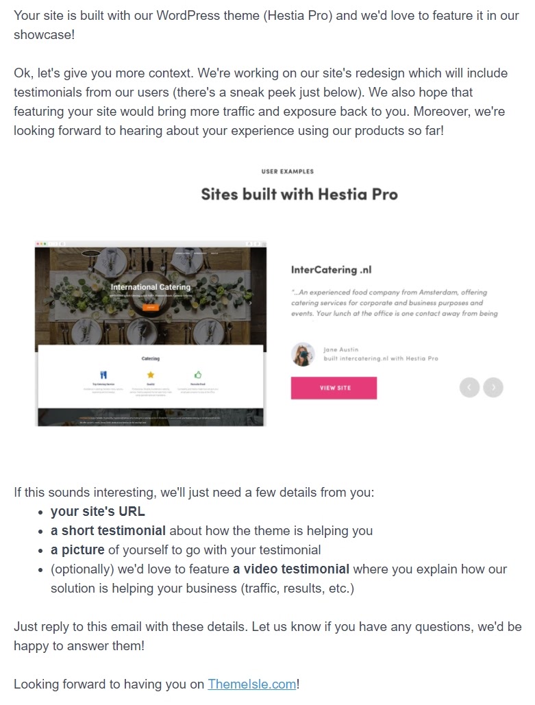 newsletter testimonial request