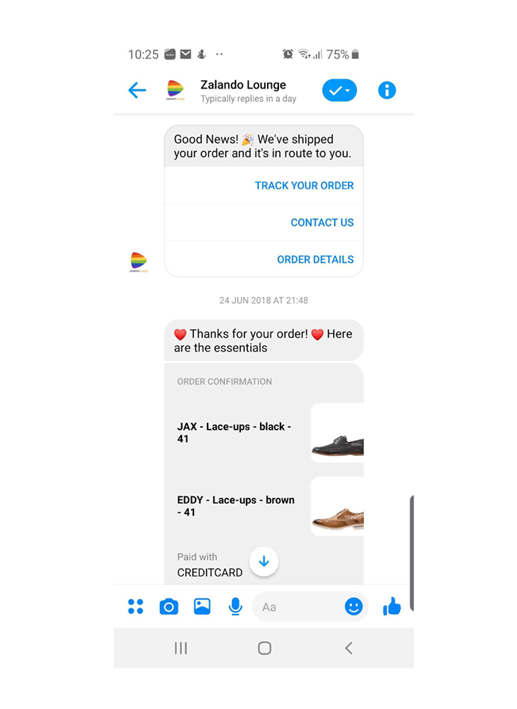 zalando's bot inform customer about the orders