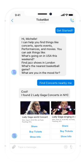 buy tickets for shows & event using a chatbot