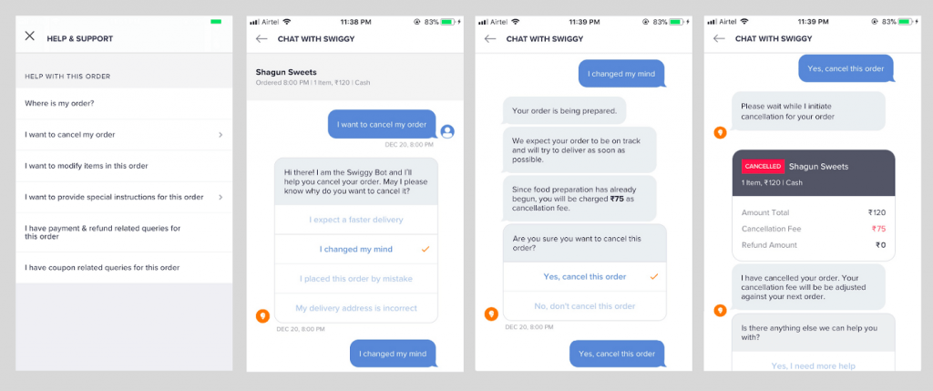 cancel your orders or discontinue your subscriptions with a chatbot