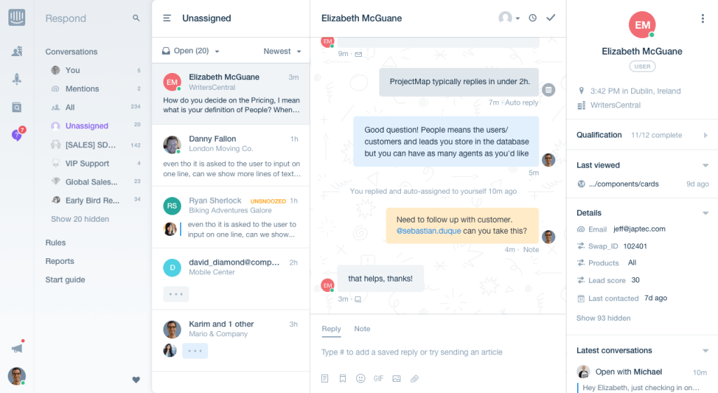 Intercom chat interface