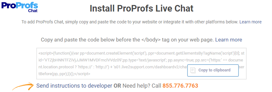 install proprofs live chat by adding the code