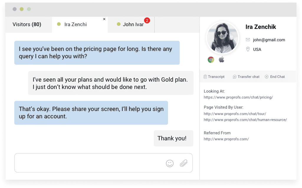 Real-time visitor tracking ProProfs