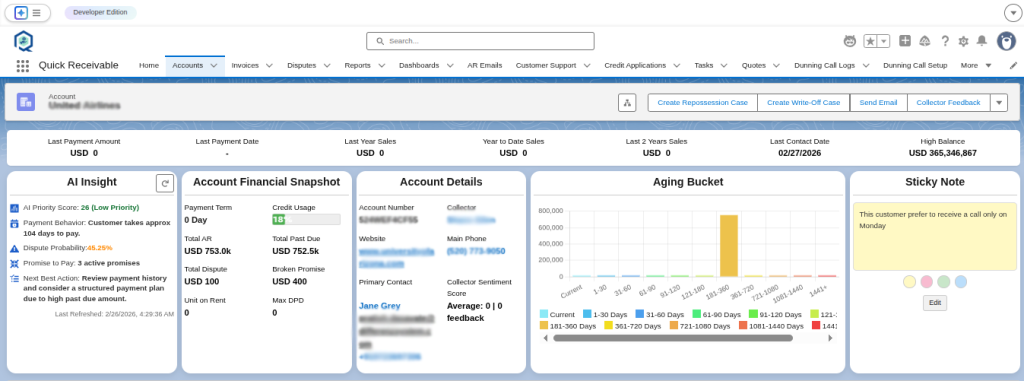 Quickreceivable dashboard