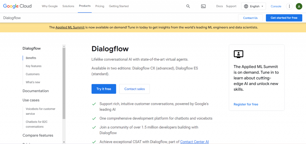 Dialogflow is a messenger bot builder