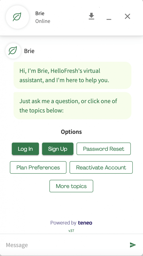 customer service chatbot by HelloFresh