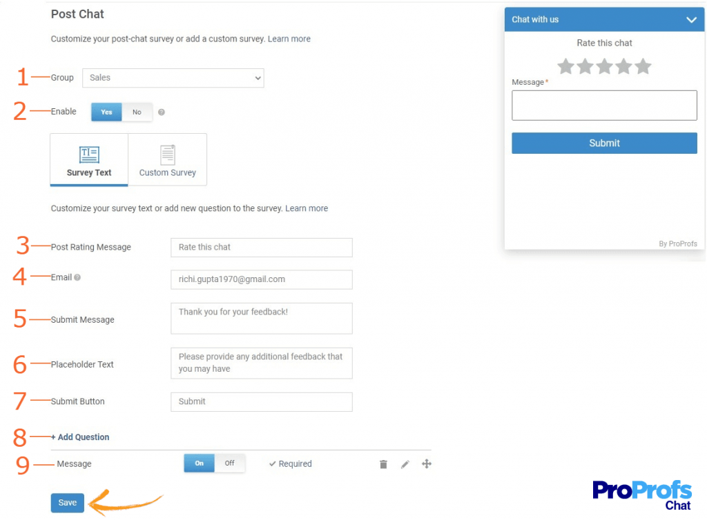 post chat survey form- proprofschat