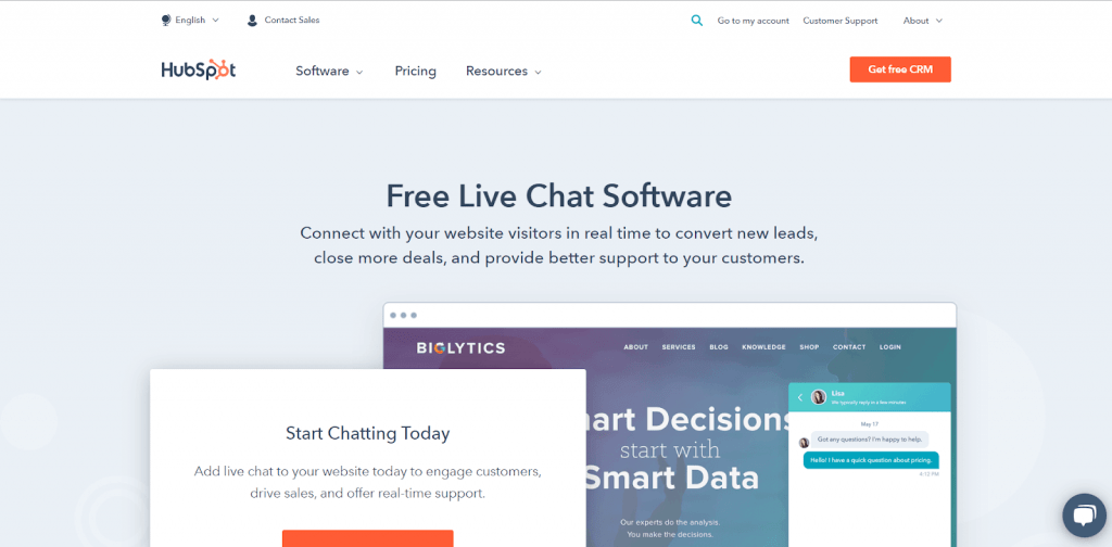 hubspot free live chat tool