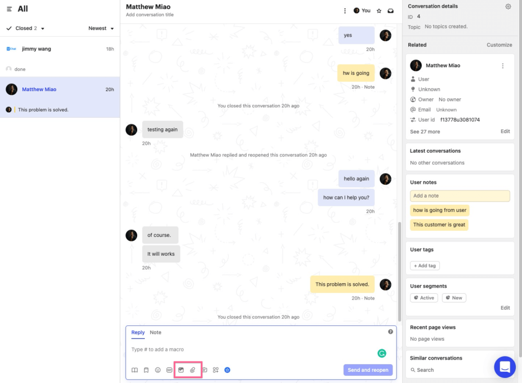 Intercom Live Chat Dashboard