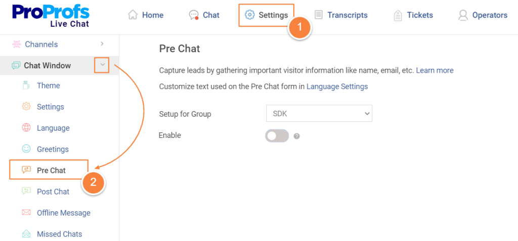 ProProfs Pre chat forms
