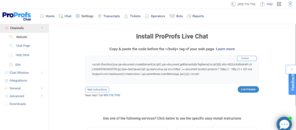 Install ProProfs Live Chat