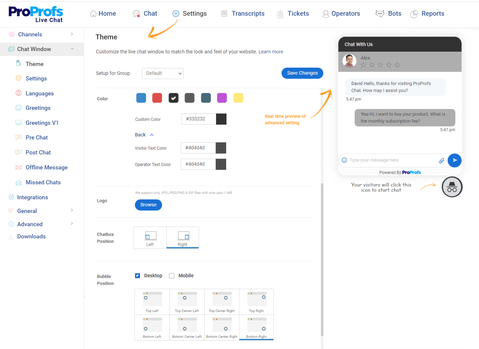 Advanced settings section