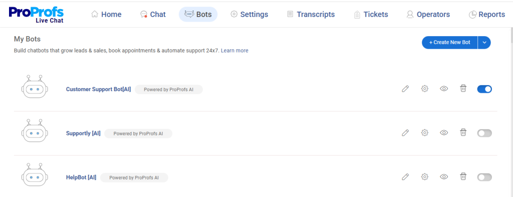 AI chatbot dashboard 