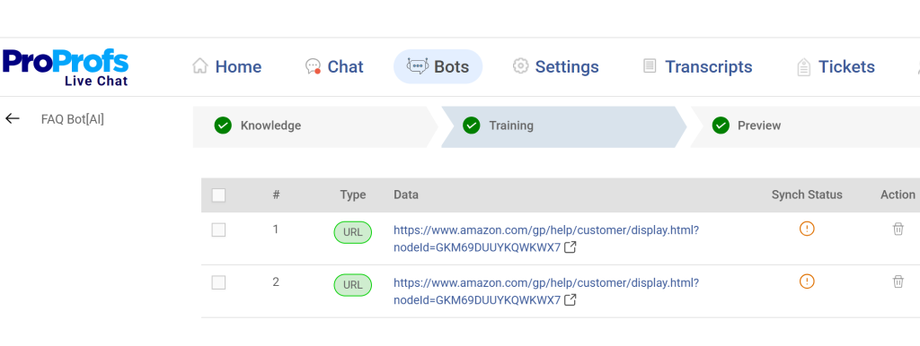 FAQ bot training