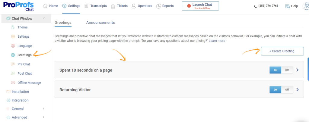 Set up Live chat greetings