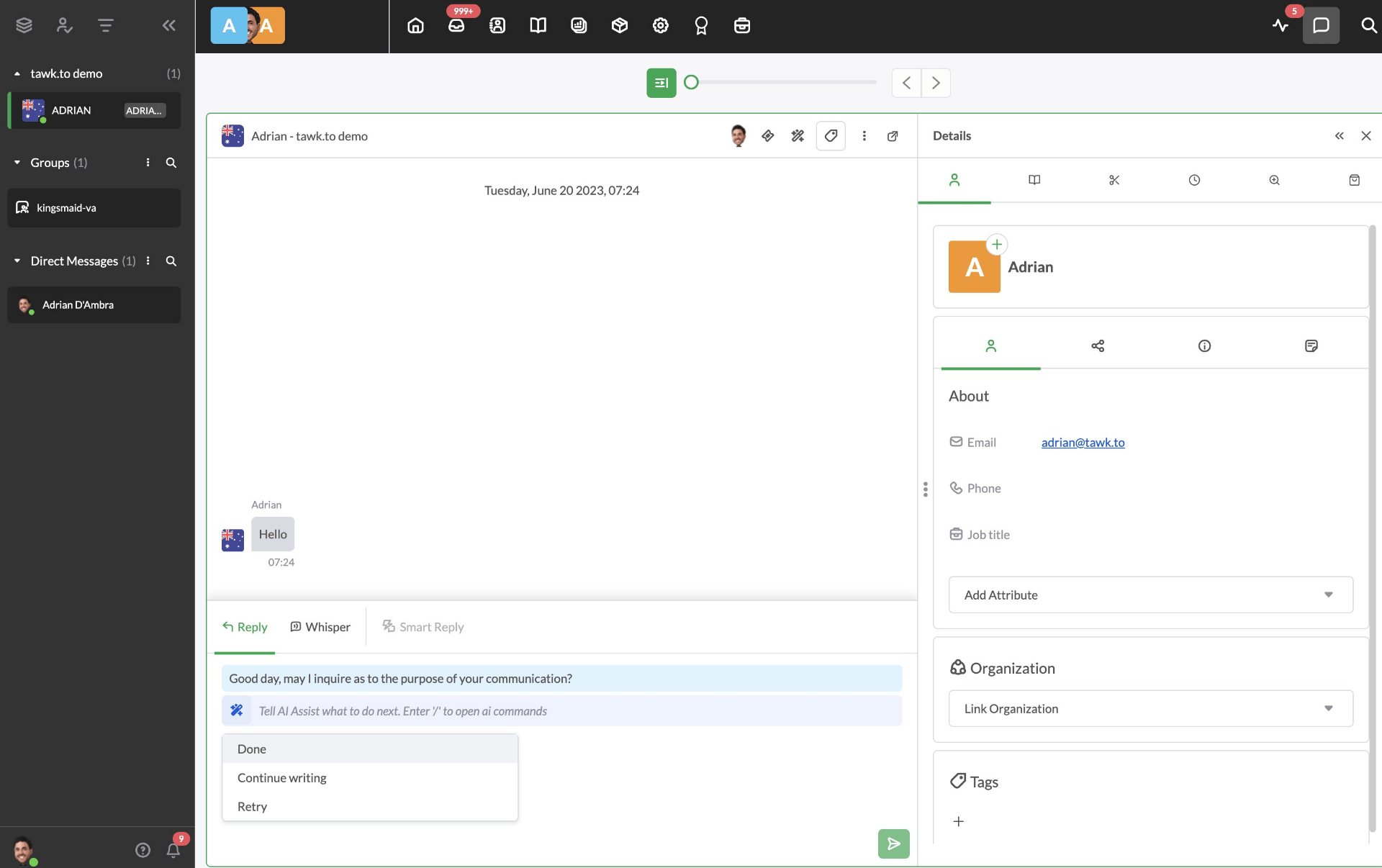 Tawk.to Best Free chatbot interface