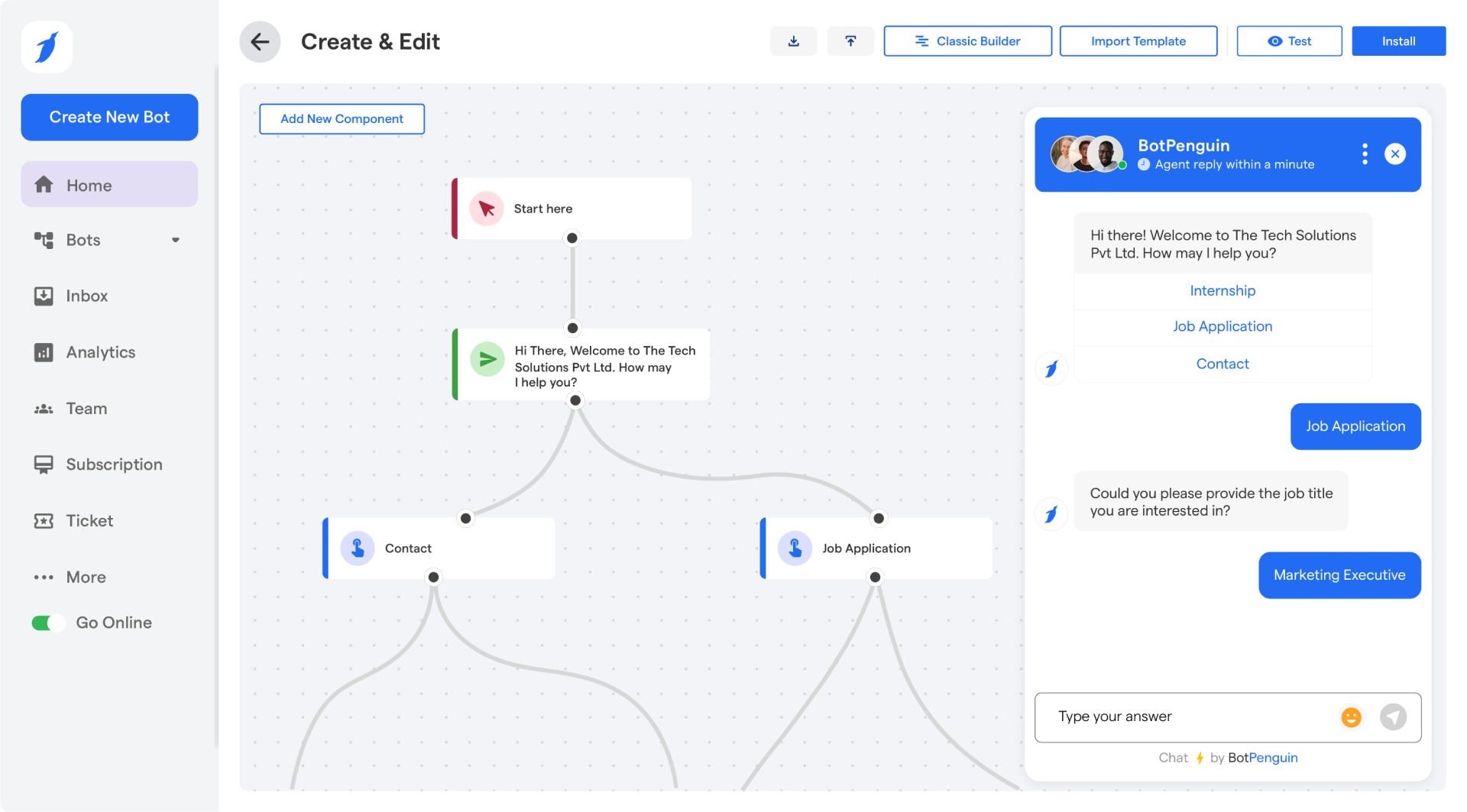 BotPenguin chatbot software interface