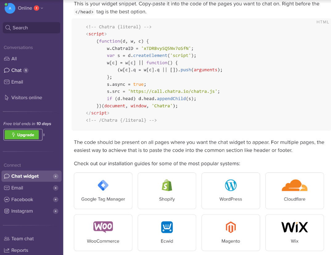 Chatra live chat app