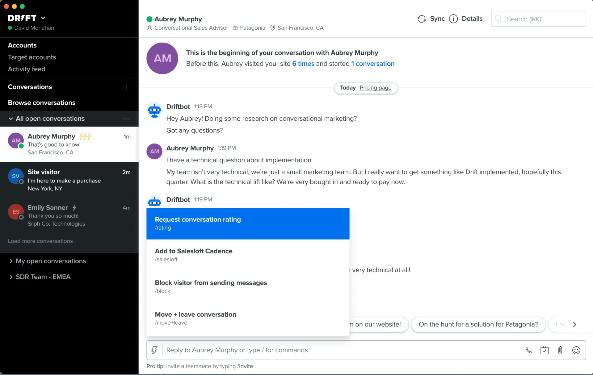 Drift - Live Chat Interface