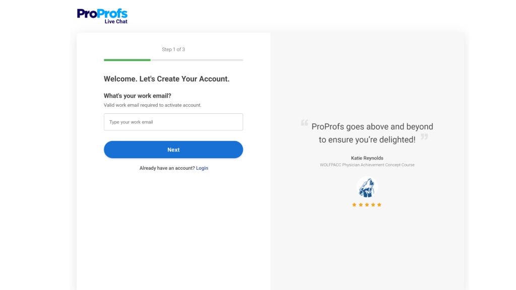 ProProfs-LiveChat-Signup