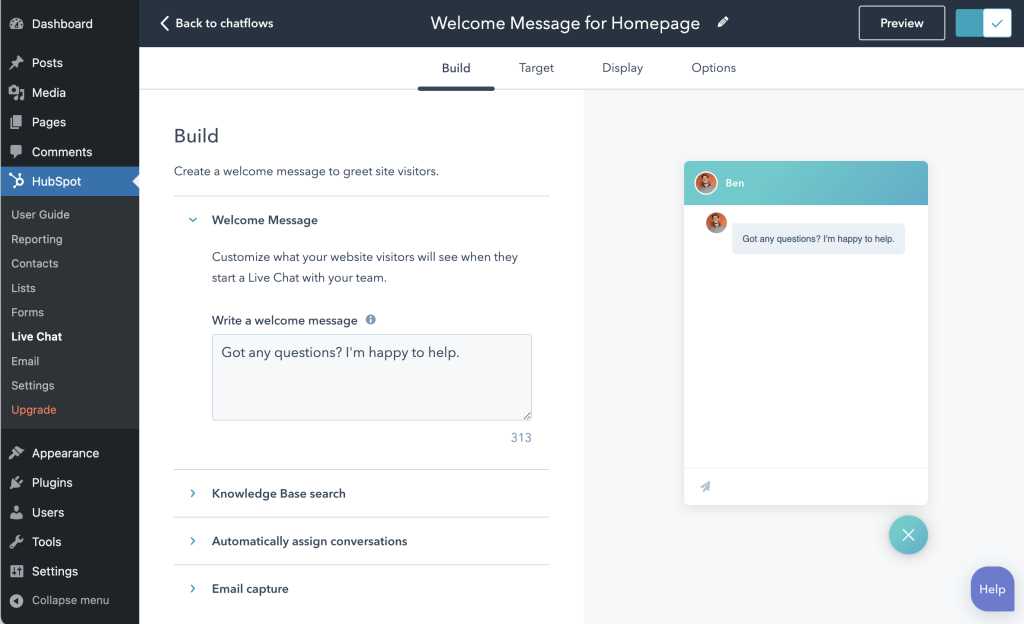 HubSpot Service Hub chatbot plugin