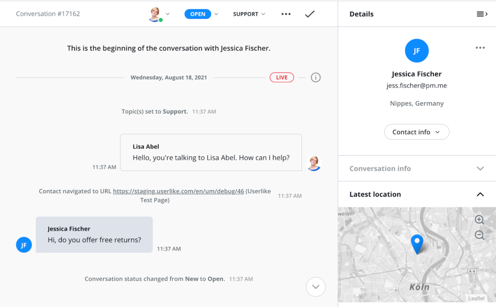 Userlike free live chat software