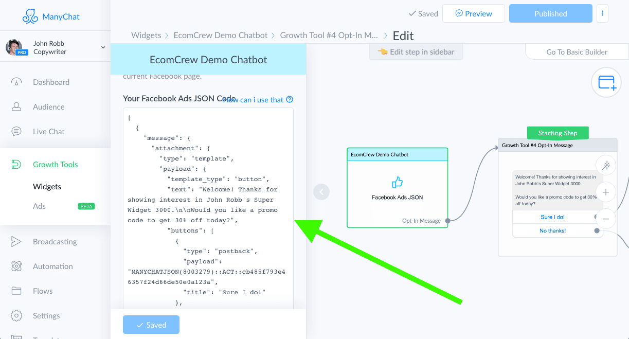 ManyChat dashboard