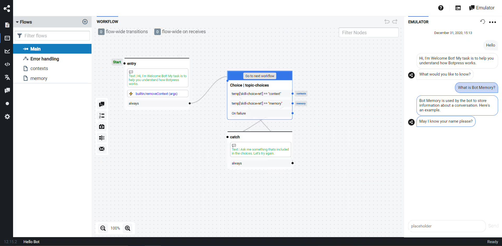 BotPress dashboard