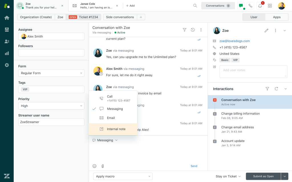 Zendesk dashboard