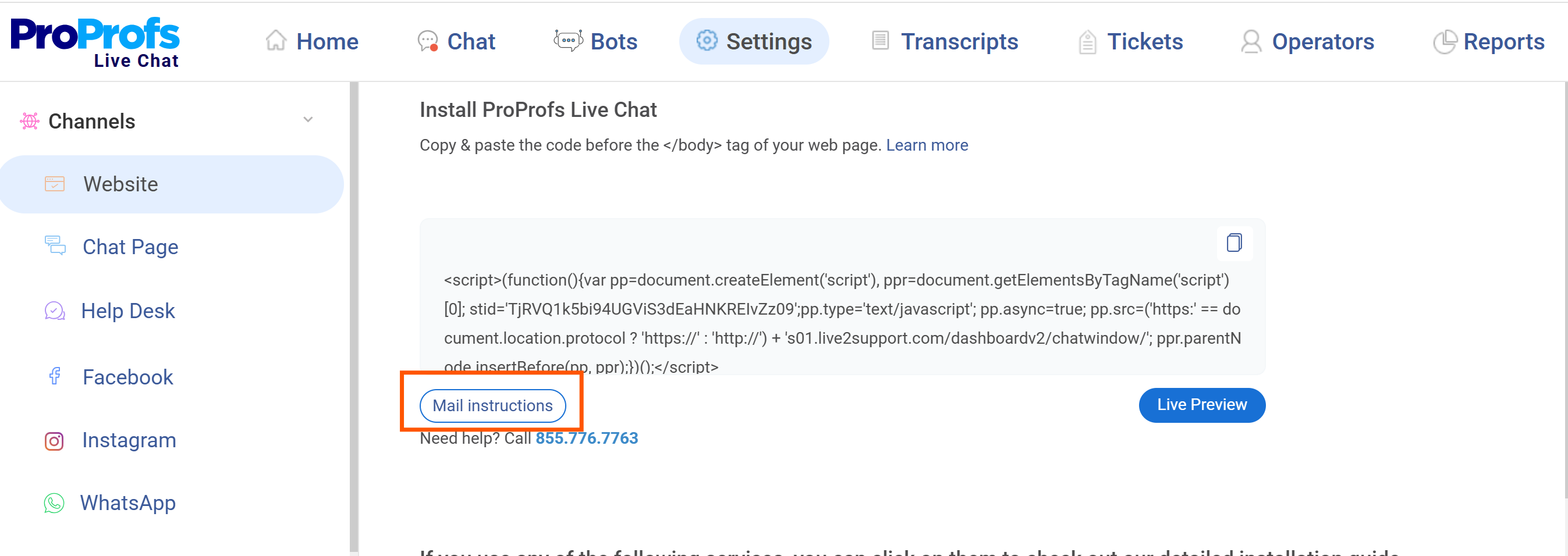 live chat code snippet