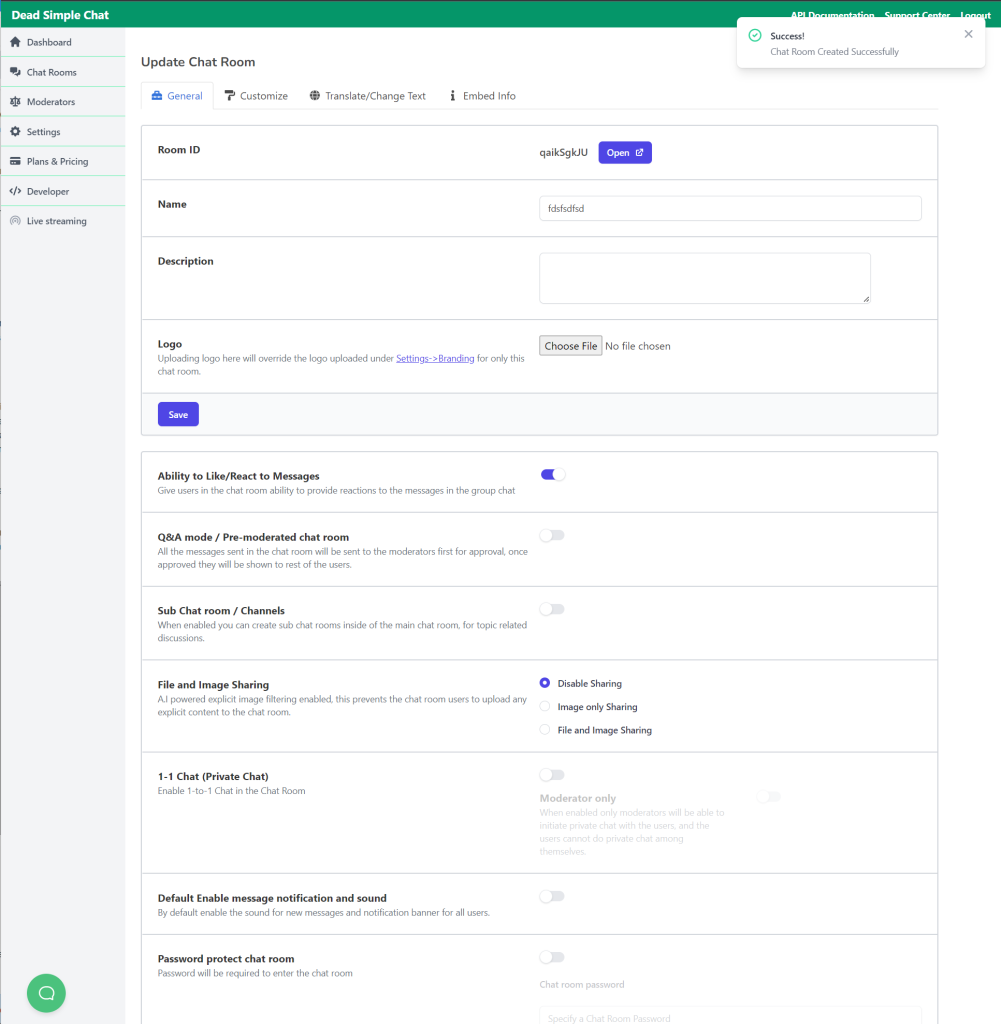 DeadSimpleChat - Best For High-concurrency chat for events and communities